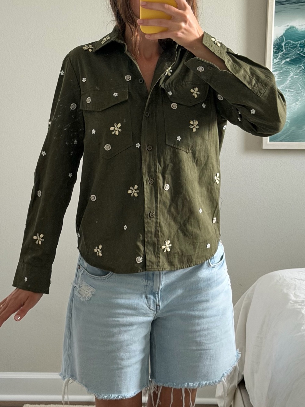 Joie Olive Green Embellished Utility Jacket